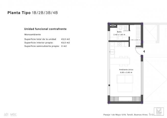 Depto monoambiente a estrenar, 40m² en Pasaje 1 de Mayo