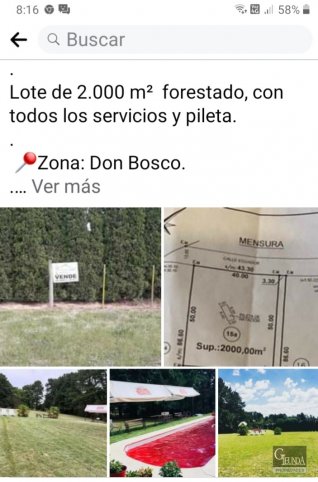 Lote en Venta Zona Don Bosco 2000 m²