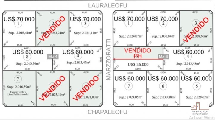 Lote en venta 1000m² en Palacios y Chapaleofu