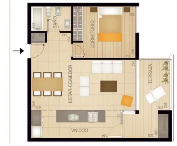 Depto 1 dorm, 52m² en 2° piso con cochera y balcón — Alberdi esq. Garibaldi
