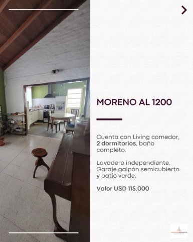 Casa en venta sobre Moreno 1200, 2 dormitorios, 1 baño, garage