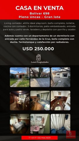 Casa 3 dorm, 250m² en Barrio Uncas