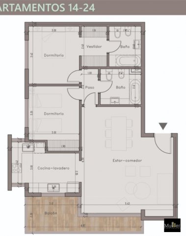 Depto 2 dorm, 2 baños, cochera — Avenida Brasil