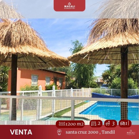 Quinta en Venta Santa Cruz, 1200m², 2 dorm, 3 baños, con pileta