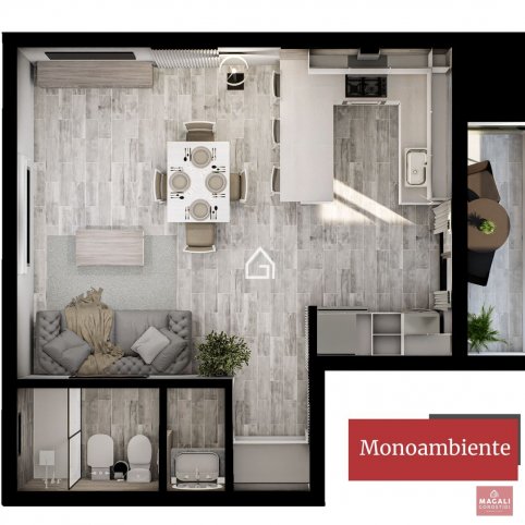 Depto 1 amb, 41m² en Garibaldi 900